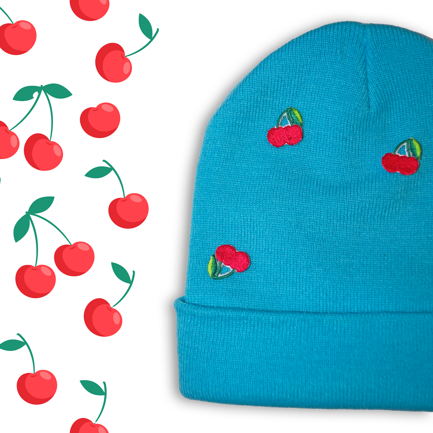 Light Blue - Fancy Cherry Beanie