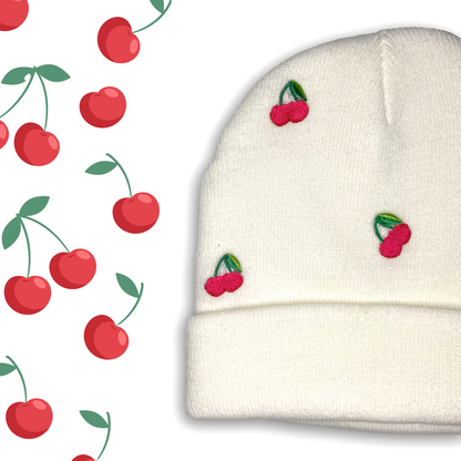 White - Fancy Cherry Beanie